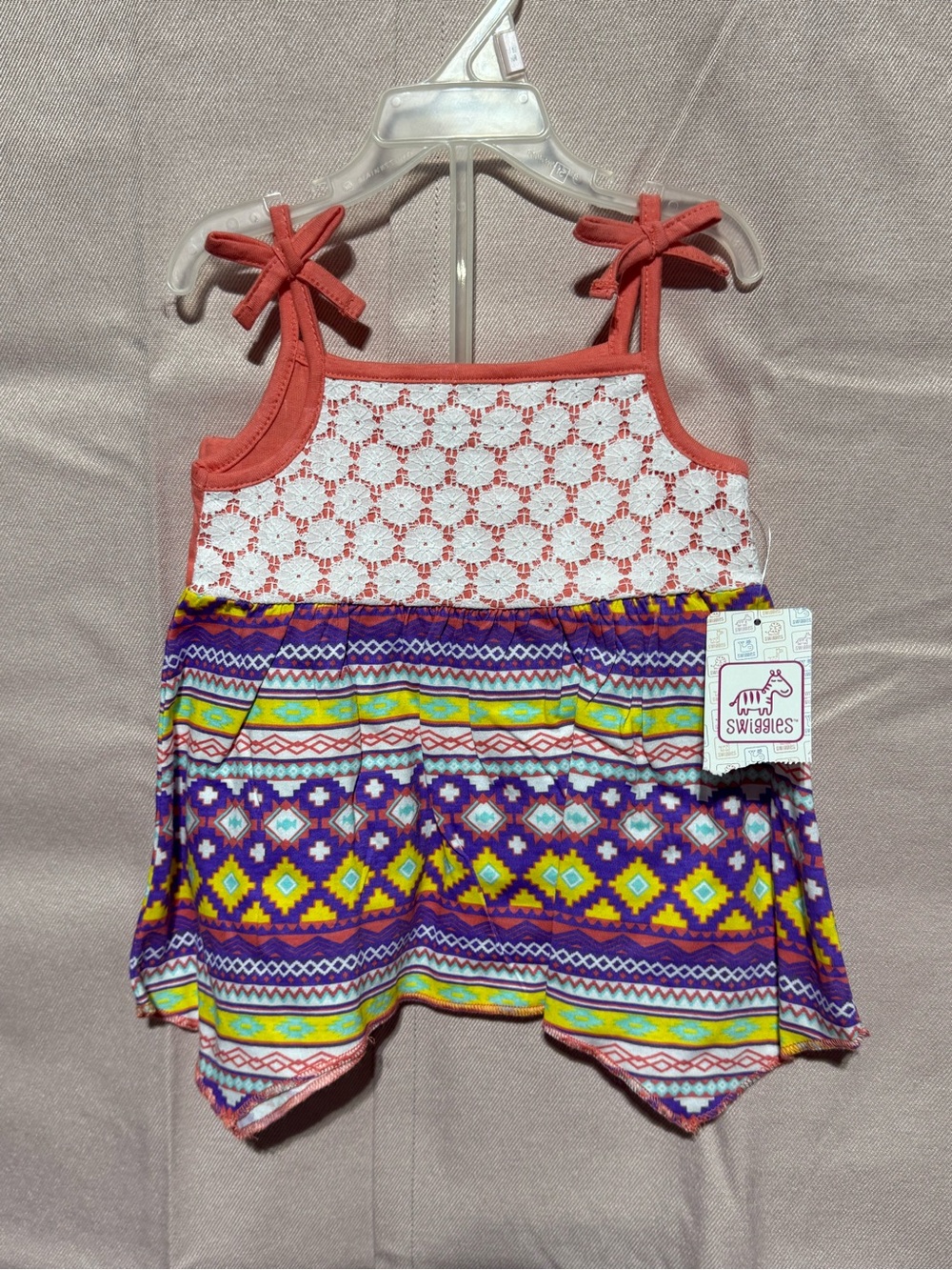Swiggles Coral Pink Lace-Accent Girls Top